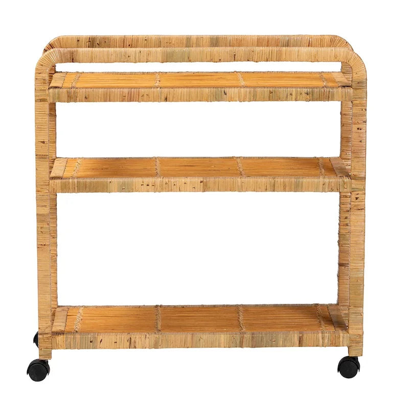 Modern Bohemian Natural Rattan Kitchen Cart