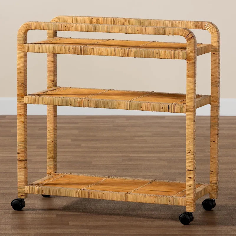 Modern Bohemian Natural Rattan Kitchen Cart