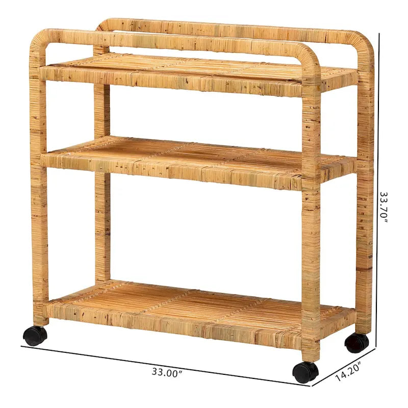 Modern Bohemian Natural Rattan Kitchen Cart