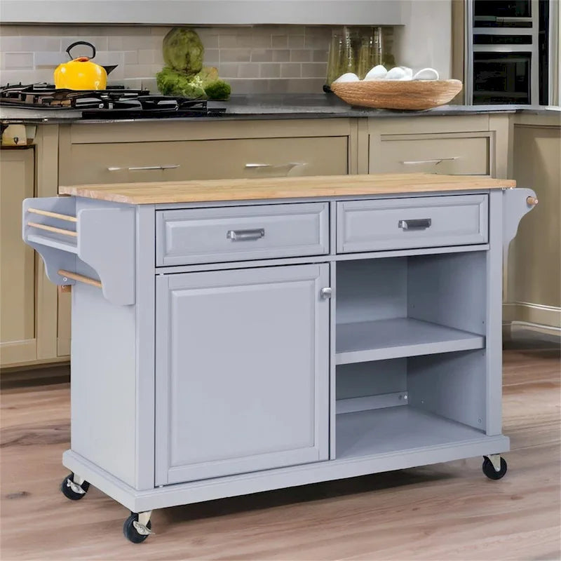 Natural Wood Top Kitchen Island with Storage