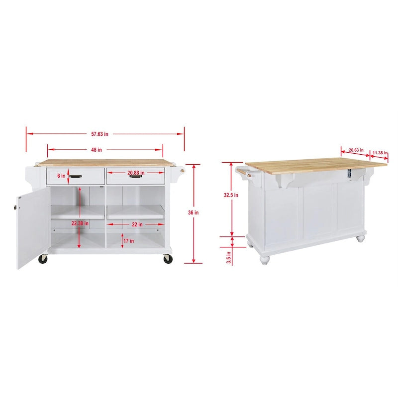 Natural Wood Top Kitchen Island with Storage