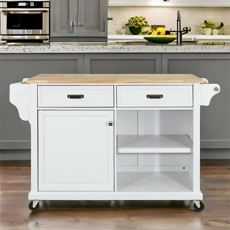 Natural Wood Top Kitchen Island with Storage