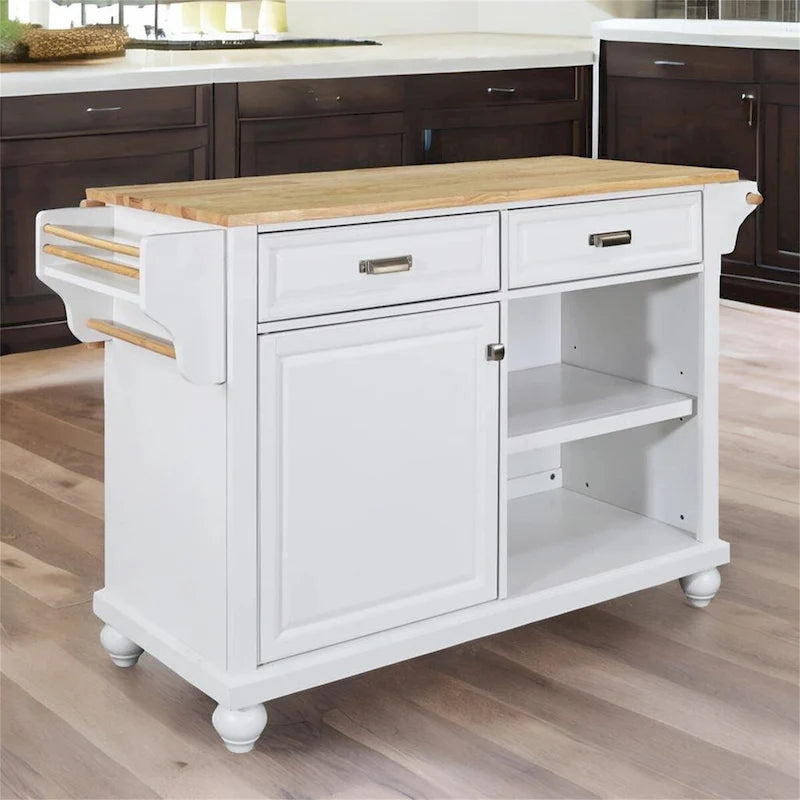 Natural Wood Top Kitchen Island with Storage