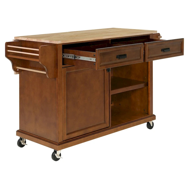 Natural Wood Top Kitchen Island with Storage