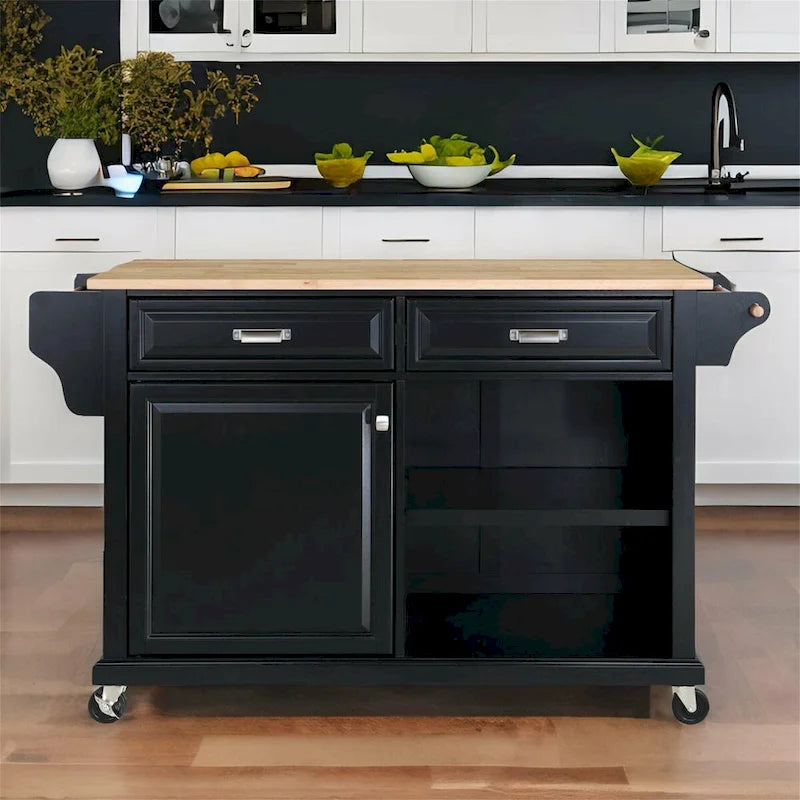 Natural Wood Top Kitchen Island with Storage