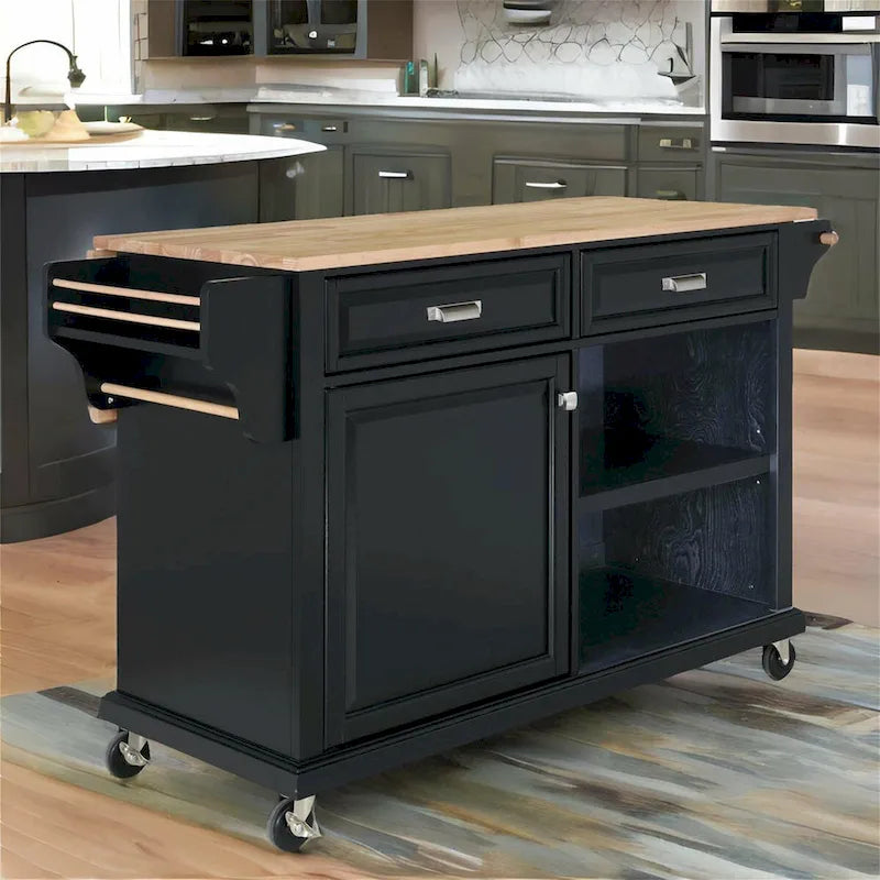 Natural Wood Top Kitchen Island with Storage
