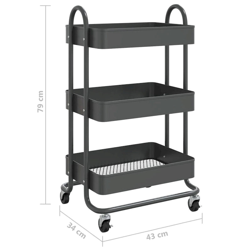 3-Tier Kitchen Trolley Storage Utility Cart - 16.9 x 13.4 x 31.1