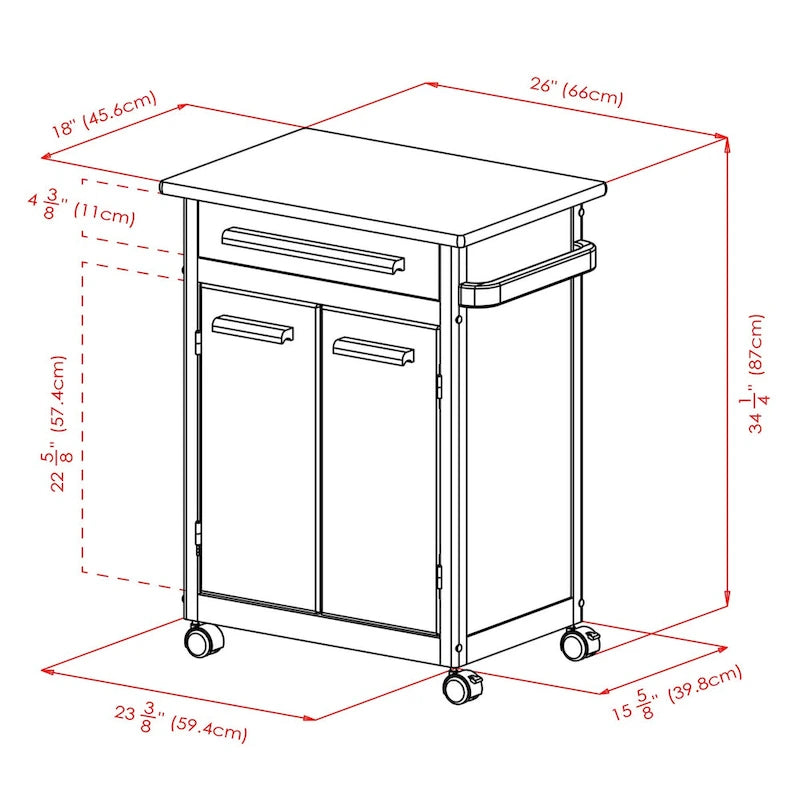 Kitchen Cart, Natural - 26.9 x 18.2 x 34.3 inches