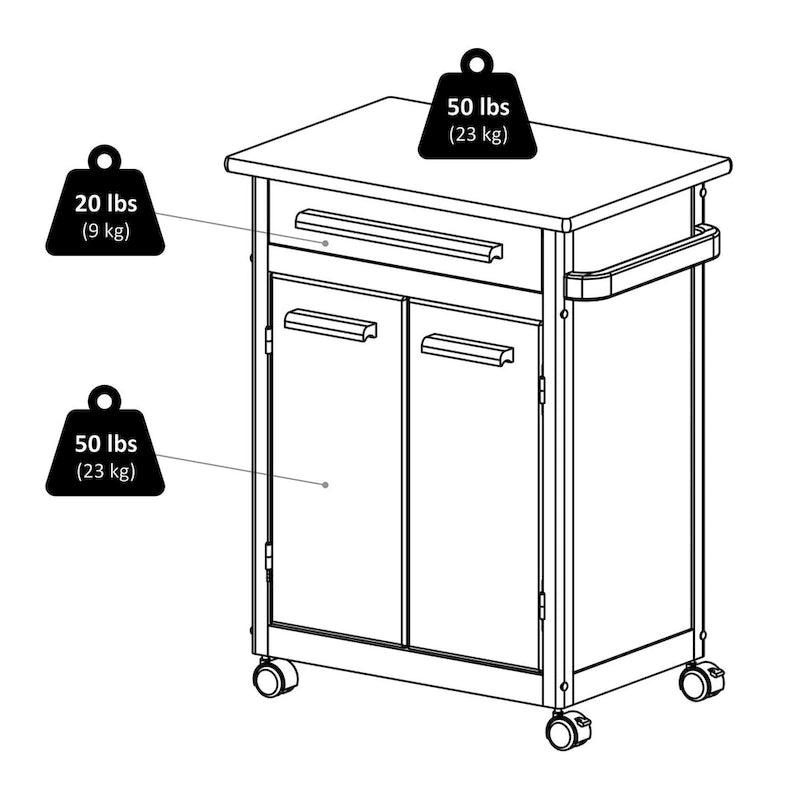 Kitchen Cart, Natural - 26.9 x 18.2 x 34.3 inches