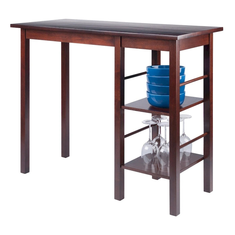 Breakfast Kitchen Island with Shelves, Walnut - 45W x 19.7D x 36.2H