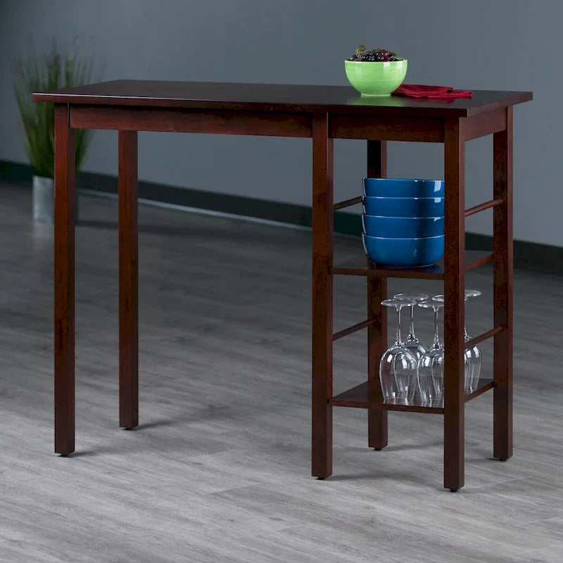 Breakfast Kitchen Island with Shelves, Walnut - 45W x 19.7D x 36.2H