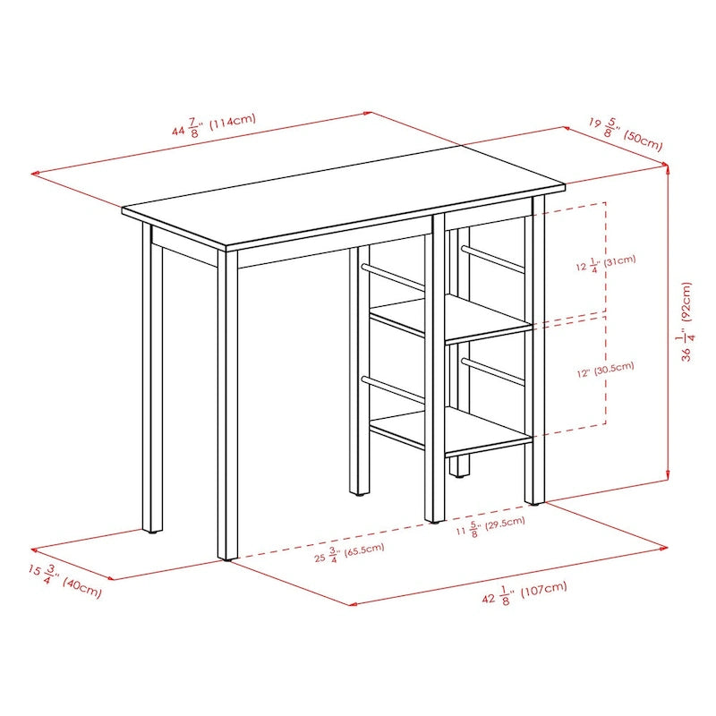 Breakfast Kitchen Island with Shelves, Walnut - 45W x 19.7D x 36.2H
