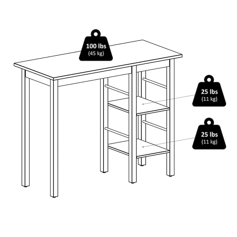 Breakfast Kitchen Island with Shelves, Walnut - 45W x 19.7D x 36.2H