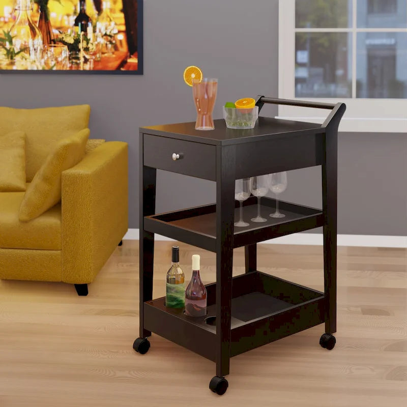 Entertainment Cart, Espresso - 18.03 x 26.77 x 37.24 inches