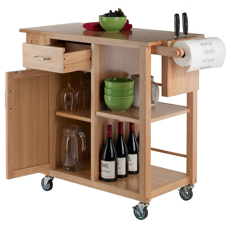 Utility Kitchen Cart Natural Wood - 42.52 x 18.98 x 35.63 inches