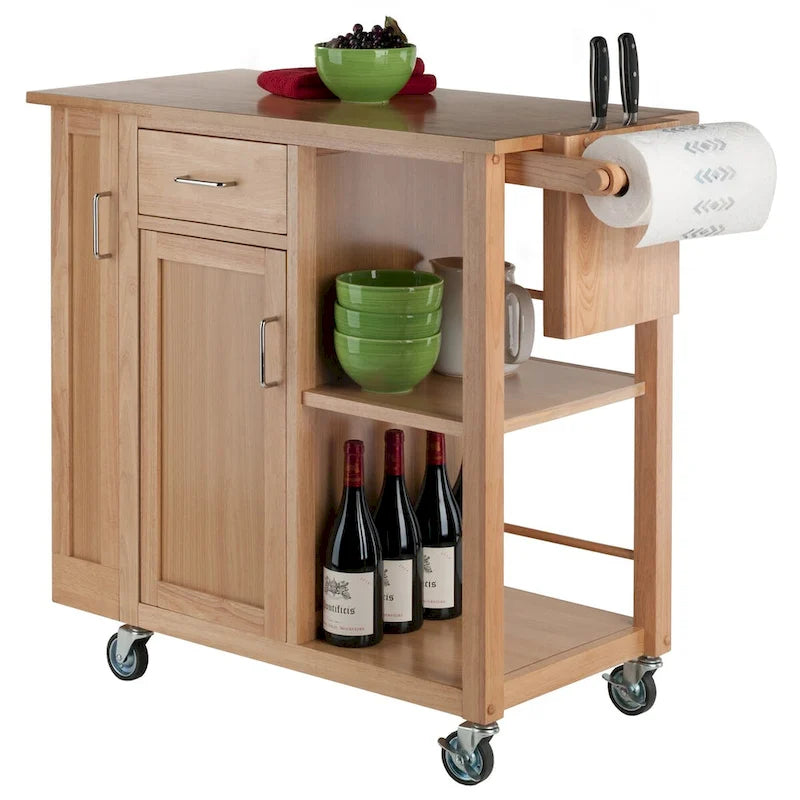 Utility Kitchen Cart Natural Wood - 42.52 x 18.98 x 35.63 inches