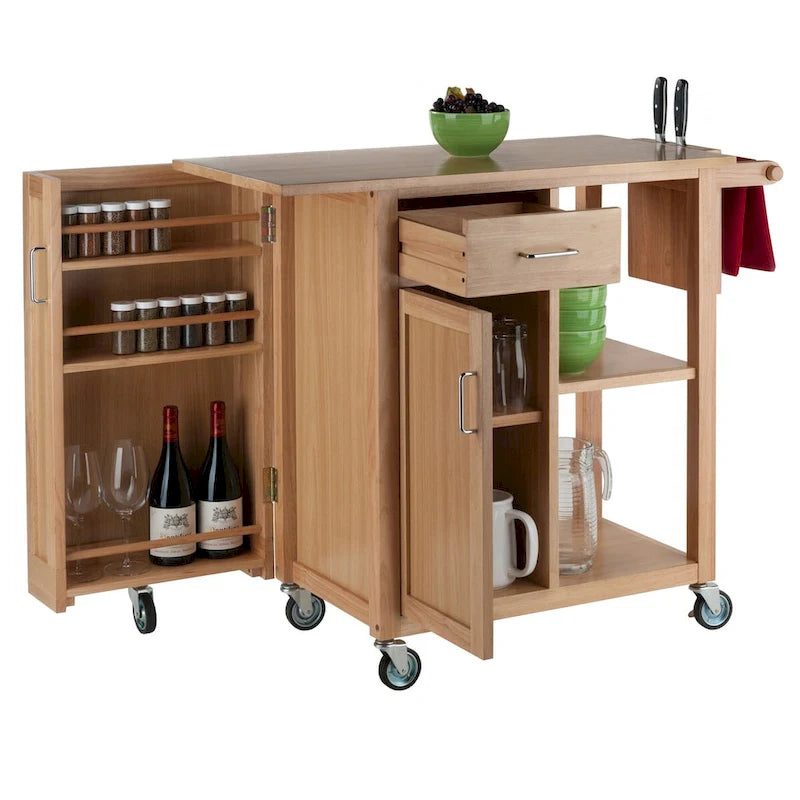 Utility Kitchen Cart Natural Wood - 42.52 x 18.98 x 35.63 inches