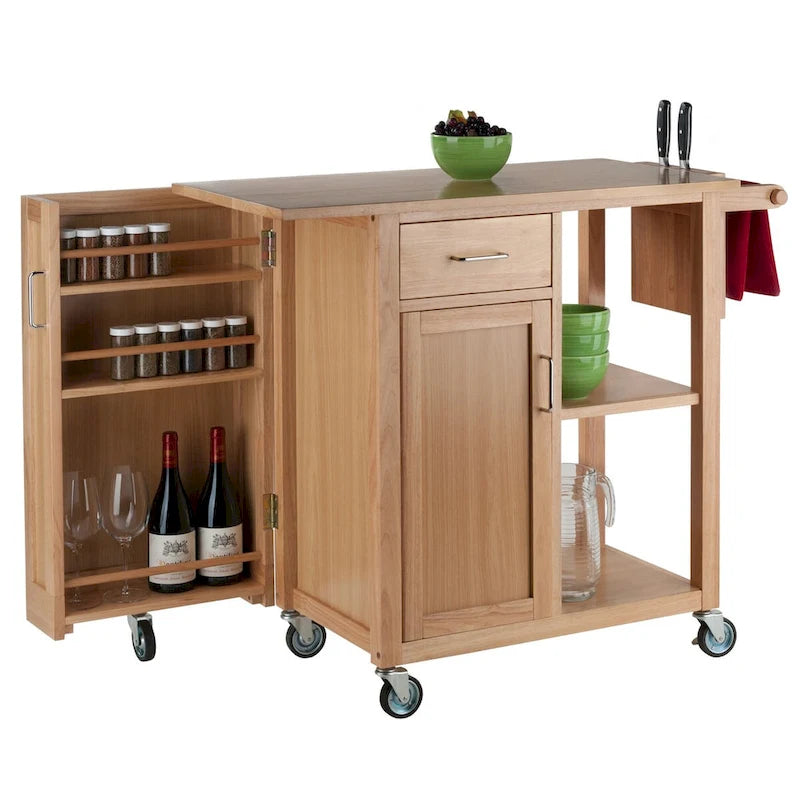 Utility Kitchen Cart Natural Wood - 42.52 x 18.98 x 35.63 inches