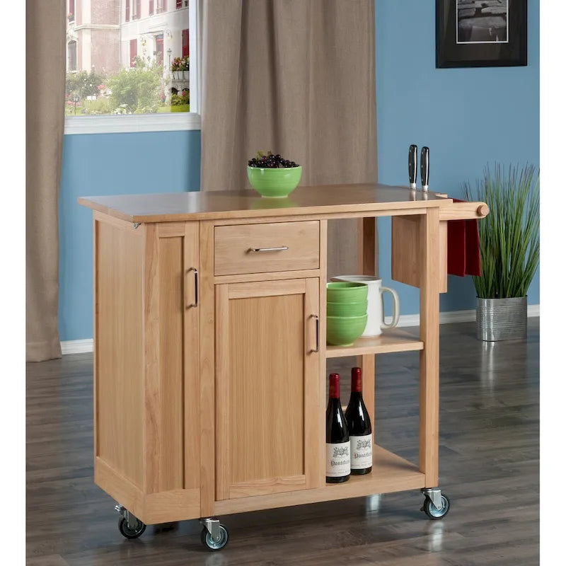 Utility Kitchen Cart Natural Wood - 42.52 x 18.98 x 35.63 inches