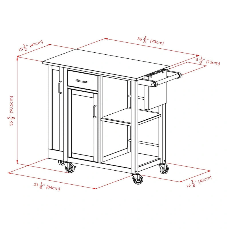 Utility Kitchen Cart Natural Wood - 42.52 x 18.98 x 35.63 inches
