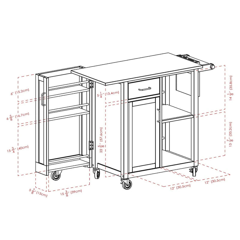Utility Kitchen Cart Natural Wood - 42.52 x 18.98 x 35.63 inches