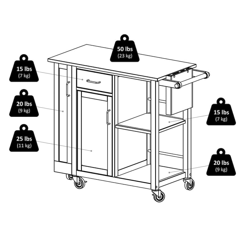 Utility Kitchen Cart Natural Wood - 42.52 x 18.98 x 35.63 inches