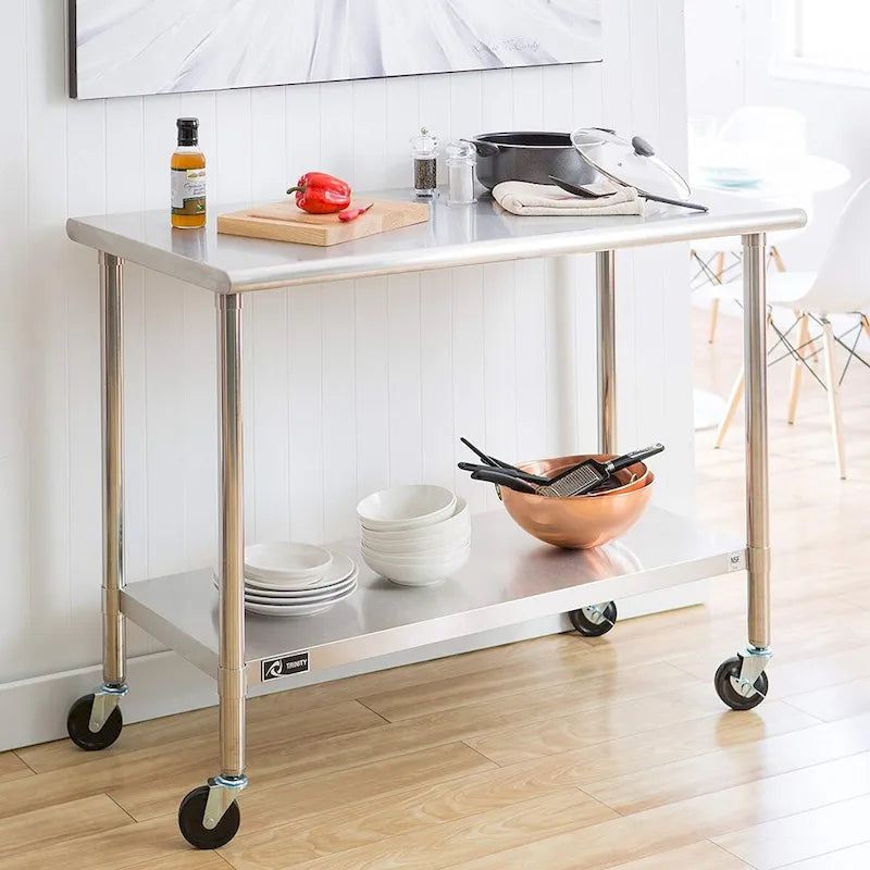 Stainless Steel 2-ft Kitchen Island Cart Prep Table with Casters - 48L x 24W x 35H in.