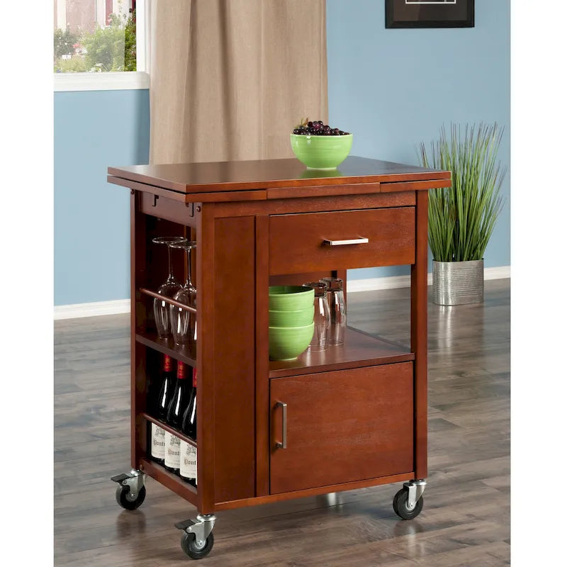 Extendable Top Kitchen Cart, Walnut - 27.56 x 18.35 x 33.46 inches