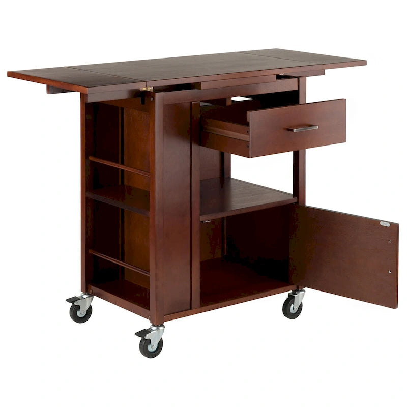 Extendable Top Kitchen Cart, Walnut - 27.56 x 18.35 x 33.46 inches