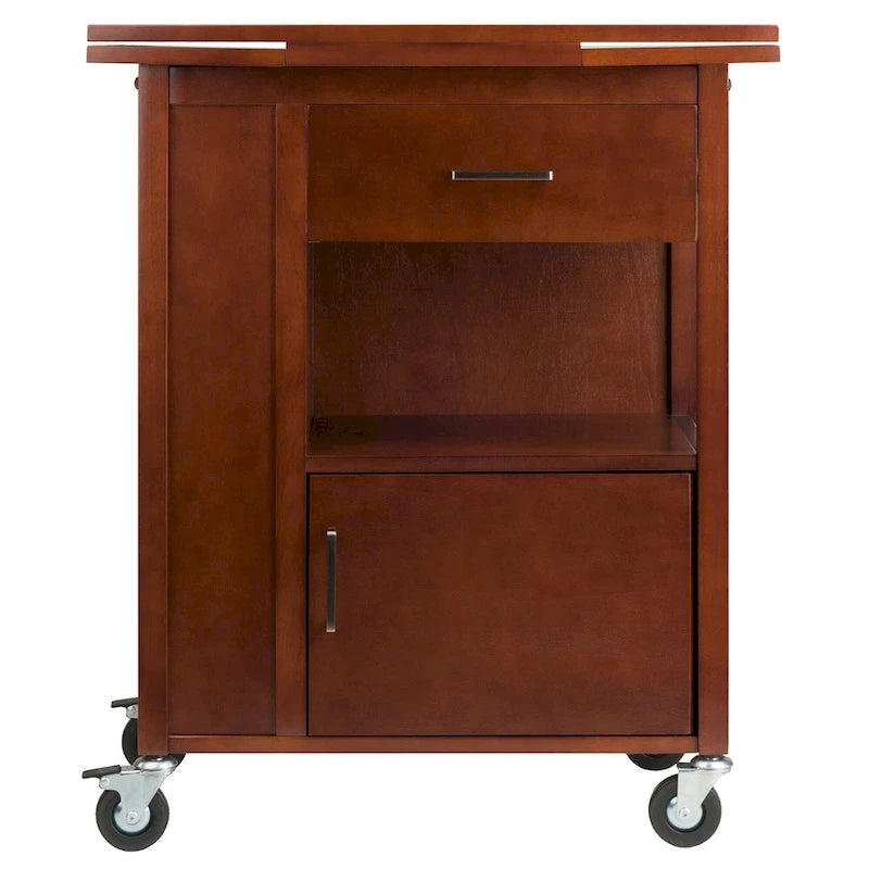 Extendable Top Kitchen Cart, Walnut - 27.56 x 18.35 x 33.46 inches