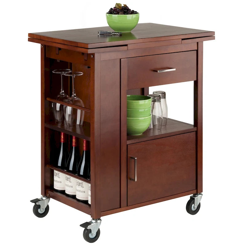 Extendable Top Kitchen Cart, Walnut - 27.56 x 18.35 x 33.46 inches