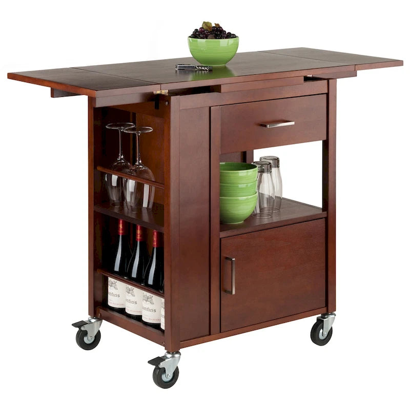 Extendable Top Kitchen Cart, Walnut - 27.56 x 18.35 x 33.46 inches