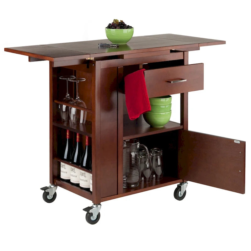 Extendable Top Kitchen Cart, Walnut - 27.56 x 18.35 x 33.46 inches