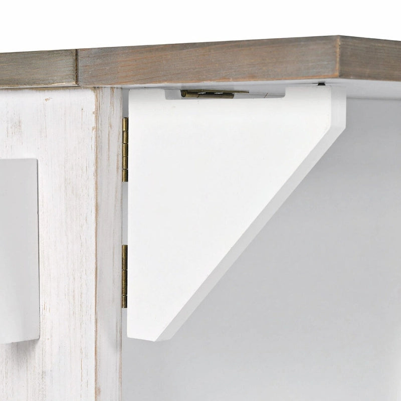 47 Retro Wood Kitchen Island with Drop Leaf, Farmhouse Style on Wheels, Internal Storage