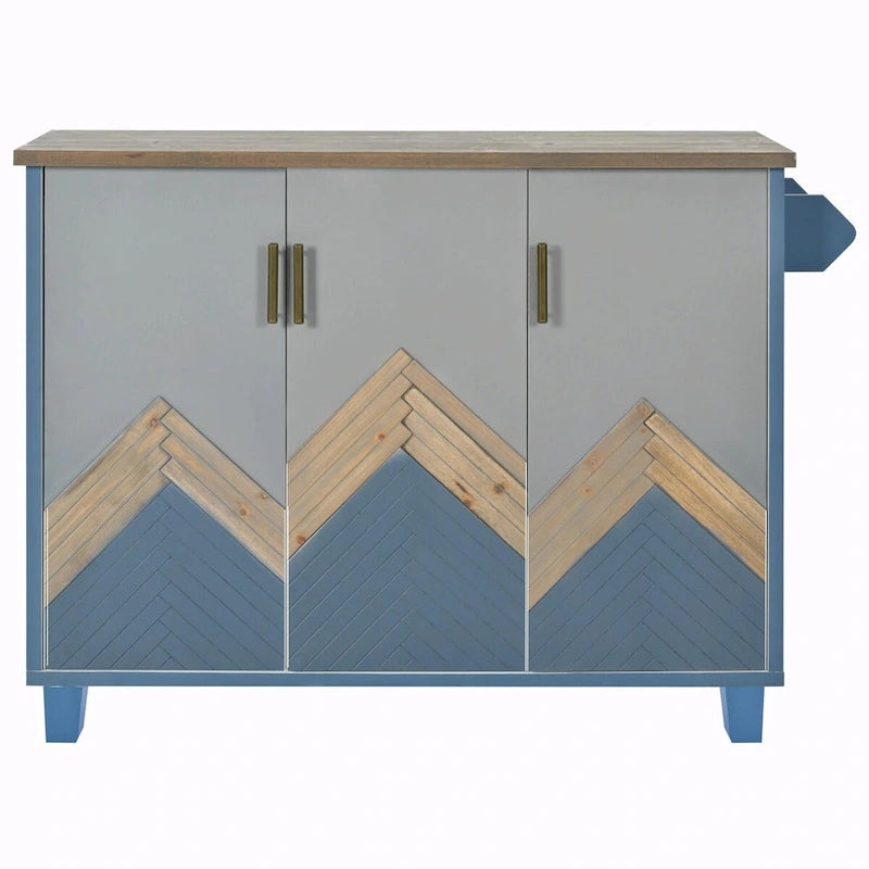 47 Retro Wood Kitchen Island with Drop Leaf, Farmhouse Style on Wheels, Internal Storage