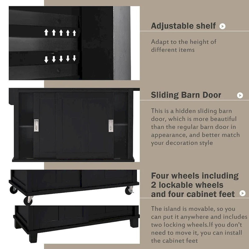 Rubberwood Folding Countertop Kitchen Cart with 2 Drawers and Storage Cabinet