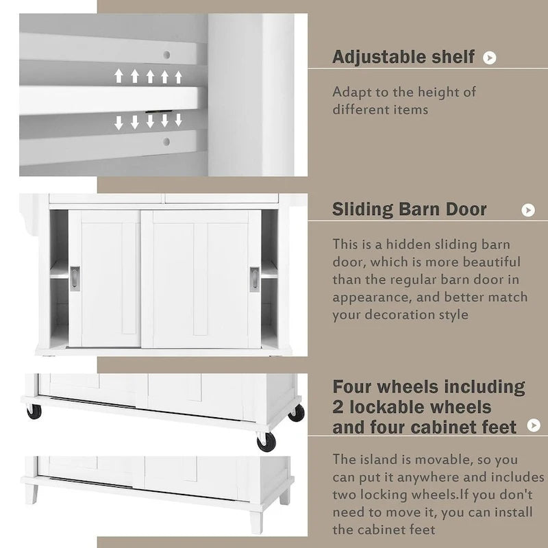Rubberwood Folding Countertop Kitchen Cart with 2 Drawers and Storage Cabinet