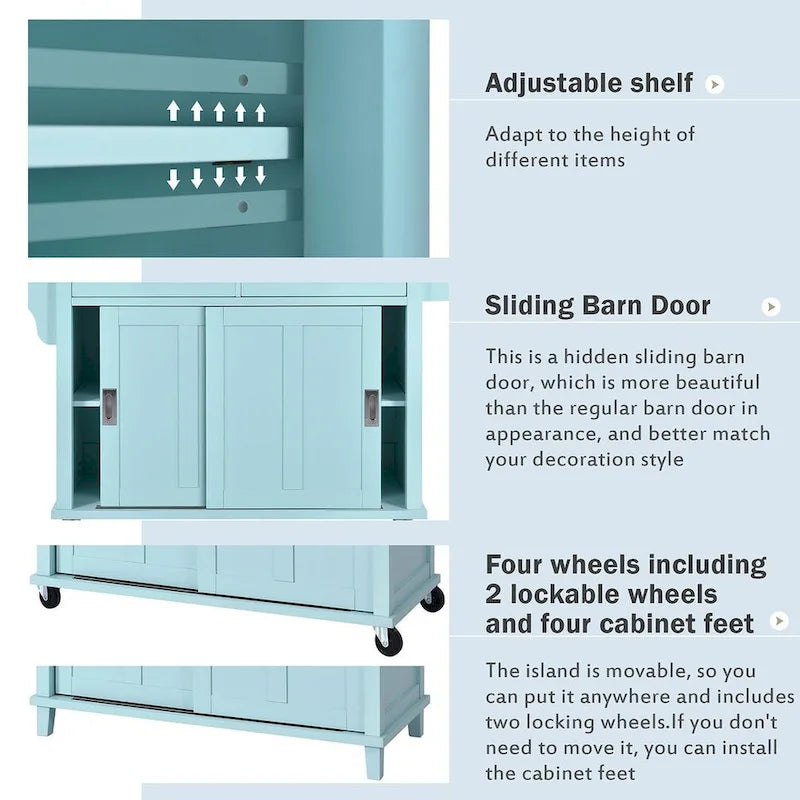 Rubberwood Folding Countertop Kitchen Cart with 2 Drawers and Storage Cabinet