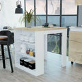 3-Drawer Kitchen Island White and Pine