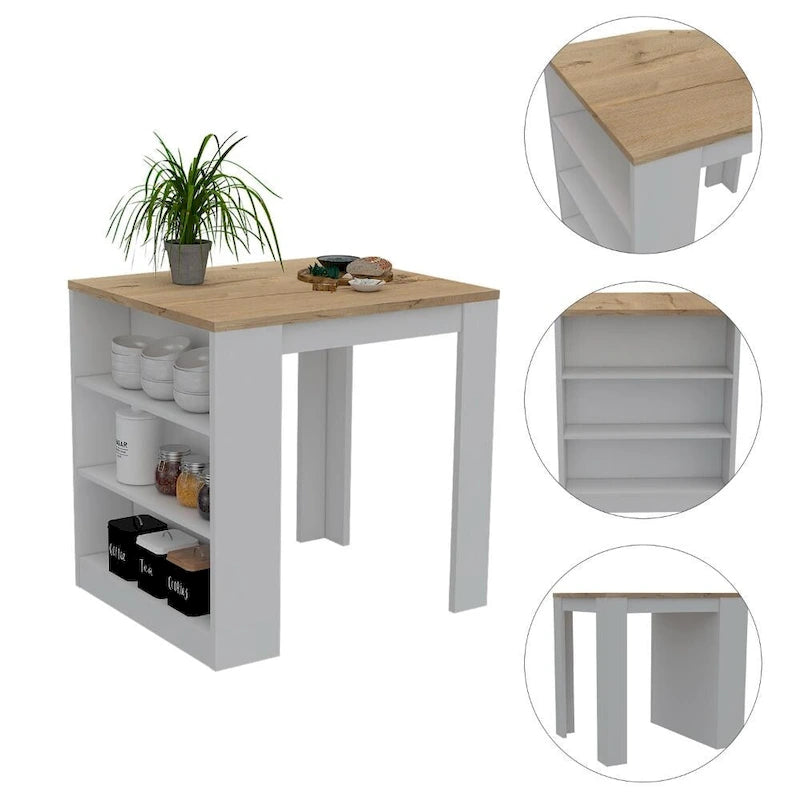3-Drawer Kitchen Island White and Pine