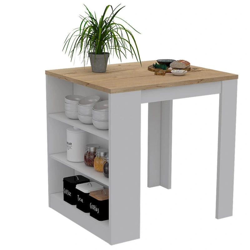 3-Drawer Kitchen Island White and Pine