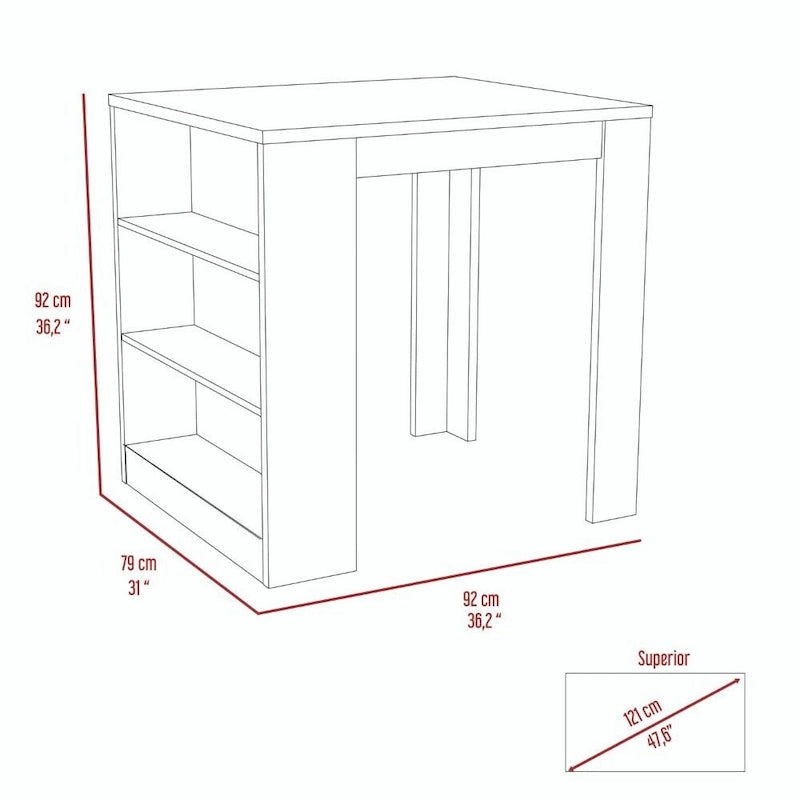 3-Drawer Kitchen Island White and Pine
