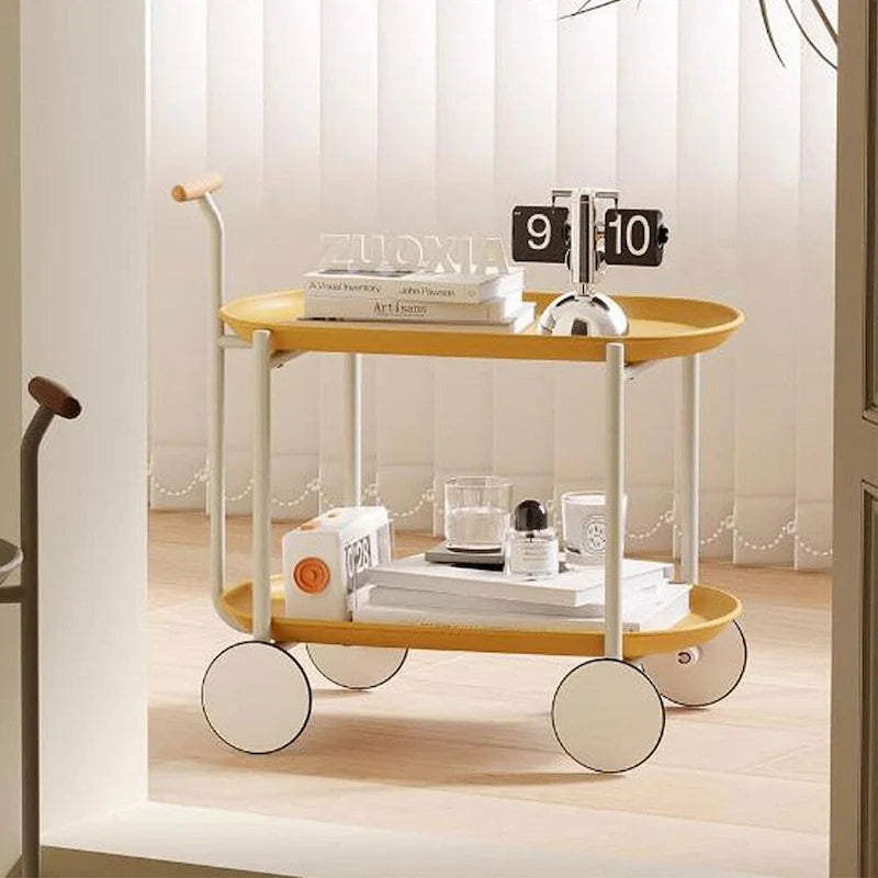 Modern 2-Tier Rolling Serving, Metal Bar Cart with Wheels, Storage - 27.56H