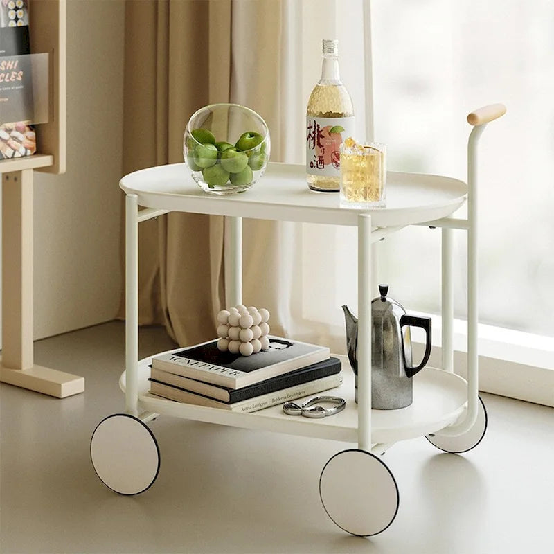 Modern 2-Tier Rolling Serving, Metal Bar Cart with Wheels, Storage - 27.56H