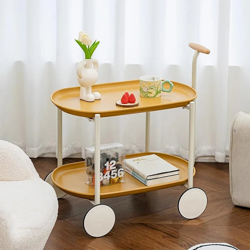 Modern 2-Tier Rolling Serving, Metal Bar Cart with Wheels, Storage - 27.56H