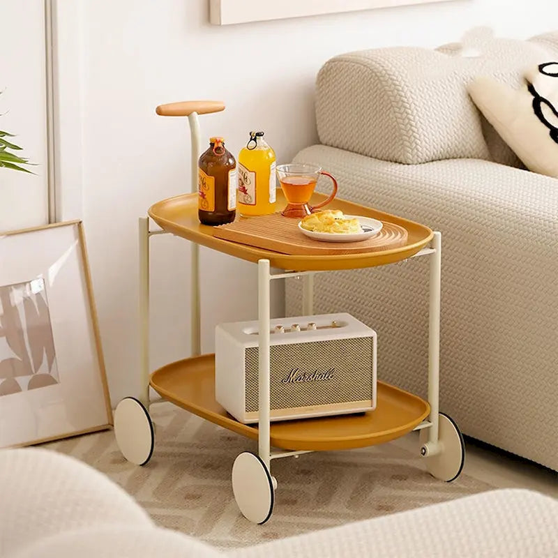 Modern 2-Tier Rolling Serving, Metal Bar Cart with Wheels, Storage - 27.56H