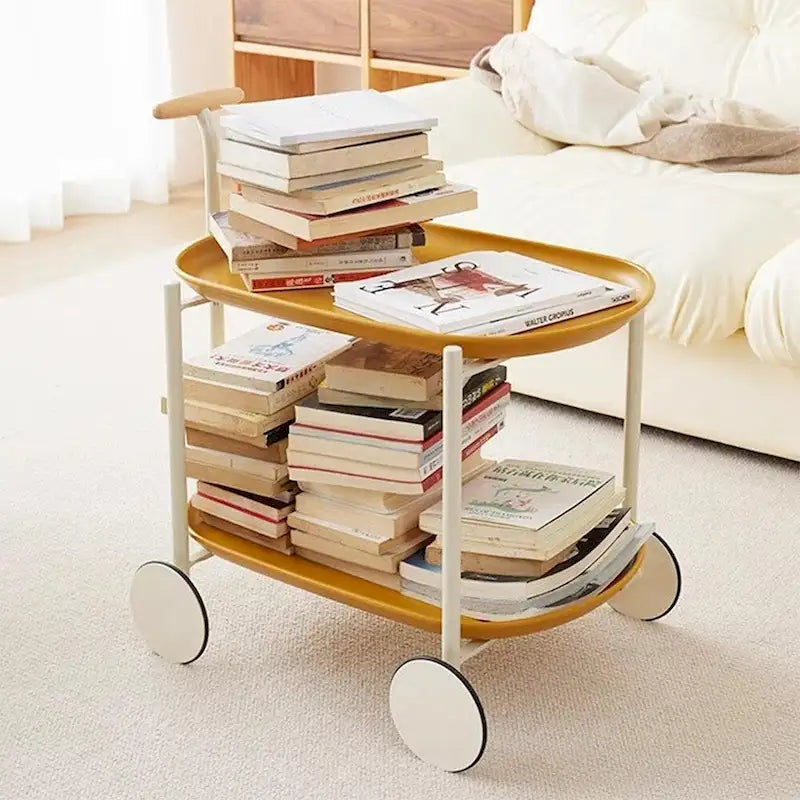 Modern 2-Tier Rolling Serving, Metal Bar Cart with Wheels, Storage - 27.56H