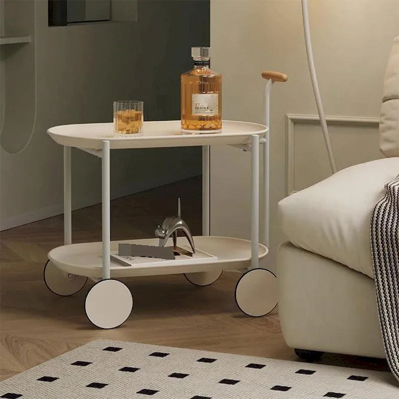 Modern 2-Tier Rolling Serving, Metal Bar Cart with Wheels, Storage - 27.56H