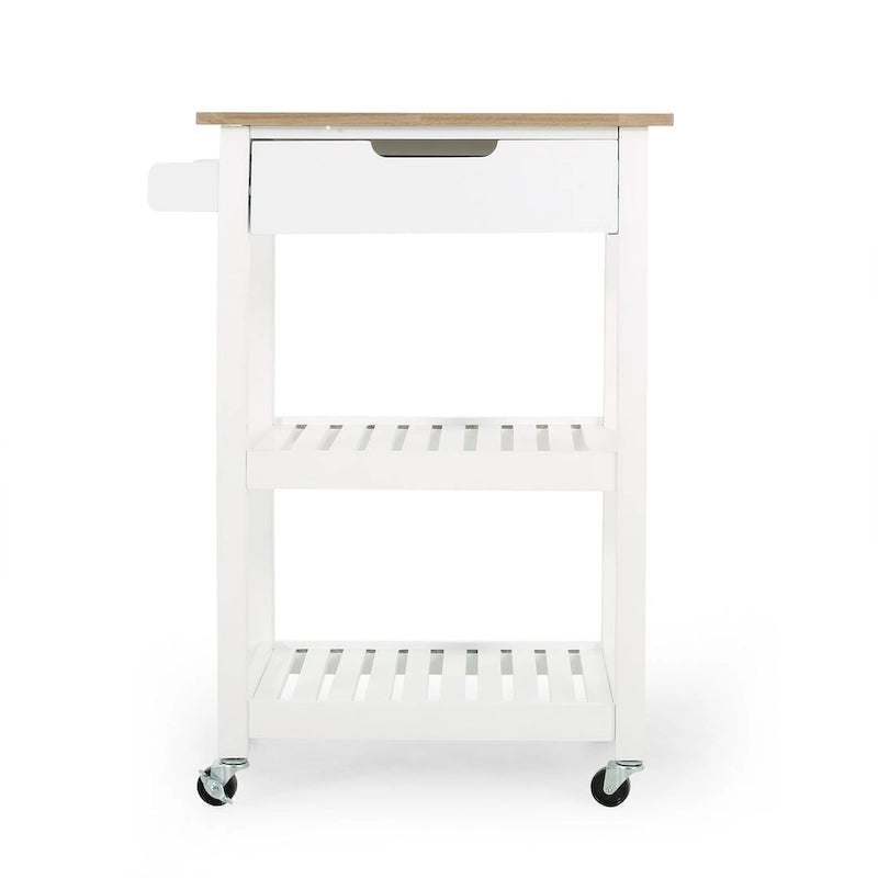 Compact Wooden Kitchen Cart with Wheels, Shelves and Drawer