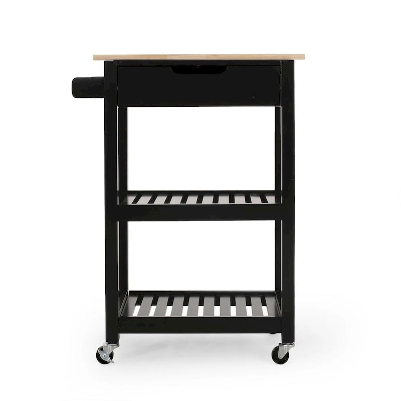 Compact Wooden Kitchen Cart with Wheels, Shelves and Drawer